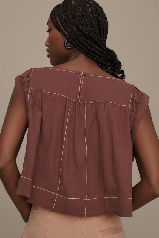 Anthropologie Cap-Sleeve Babydoll Blouse Top S 6 Women's Casual Boho NEW 44475