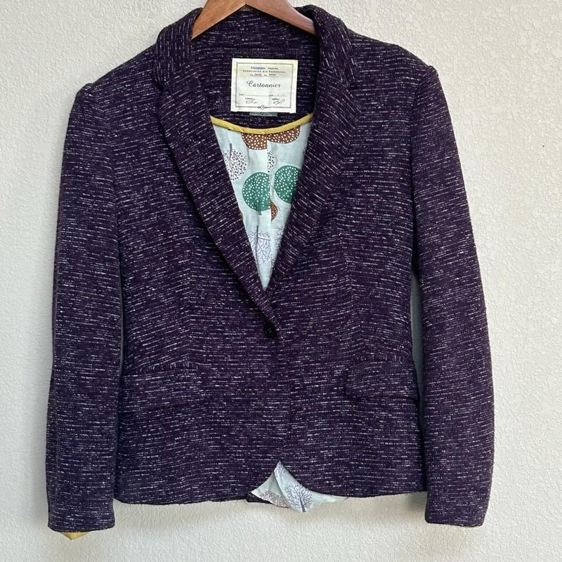 Anthropologie Cartonnier Eggplant Purple Textured Lined Blazer Women’s Size M