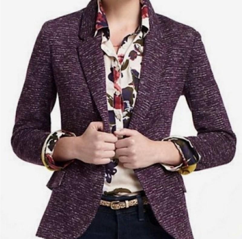 Anthropologie Cartonnier Eggplant Purple Textured Lined Blazer Women’s Size M