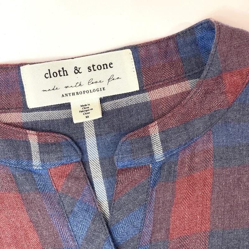 Anthropologie Cloth & Stone Long Sleeve Plaid Shoulder Ruffle Dress Sz XS