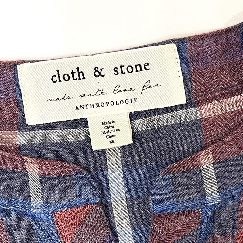 Anthropologie Cloth & Stone Long Sleeve Plaid Shoulder Ruffle Dress Sz XS