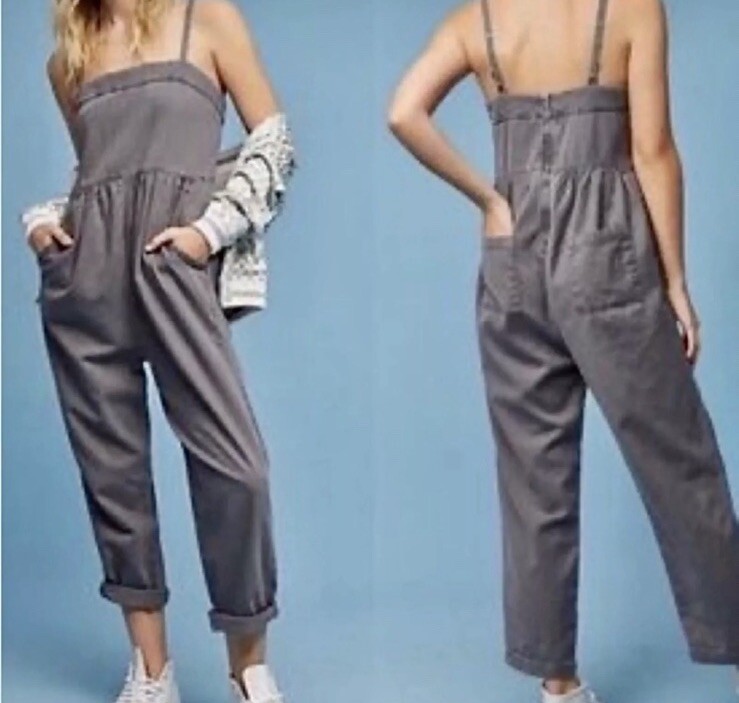 Anthropologie Equinox Postmark Linen Jumpsuit Women Small Tank Top Gray Overalls