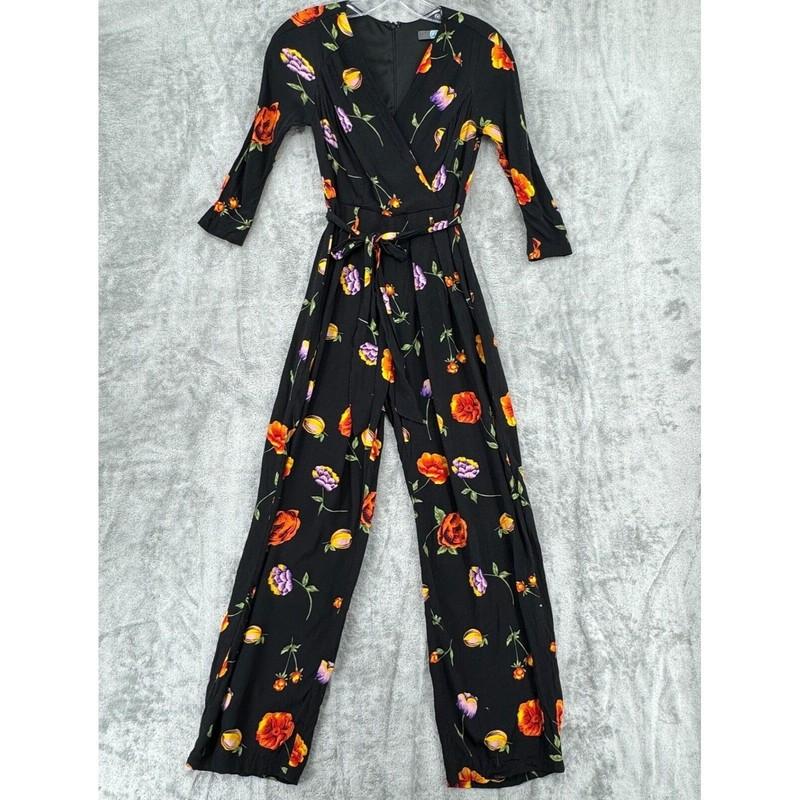 Anthropologie Eva Franco Jumpsuit 0 Petite Floral Cottage Belted Straight Leg