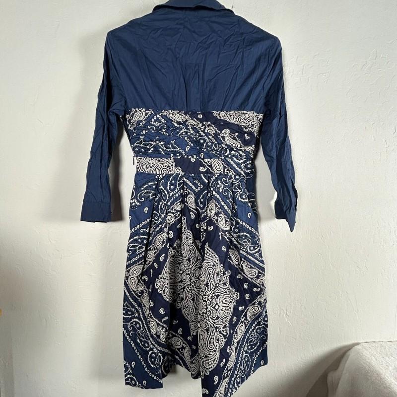 Anthropologie Holding Horses Womens Bandana Shirt Dress Size 6 Navy Long Sleeve