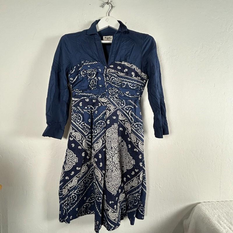 Anthropologie Holding Horses Womens Bandana Shirt Dress Size 6 Navy Long Sleeve