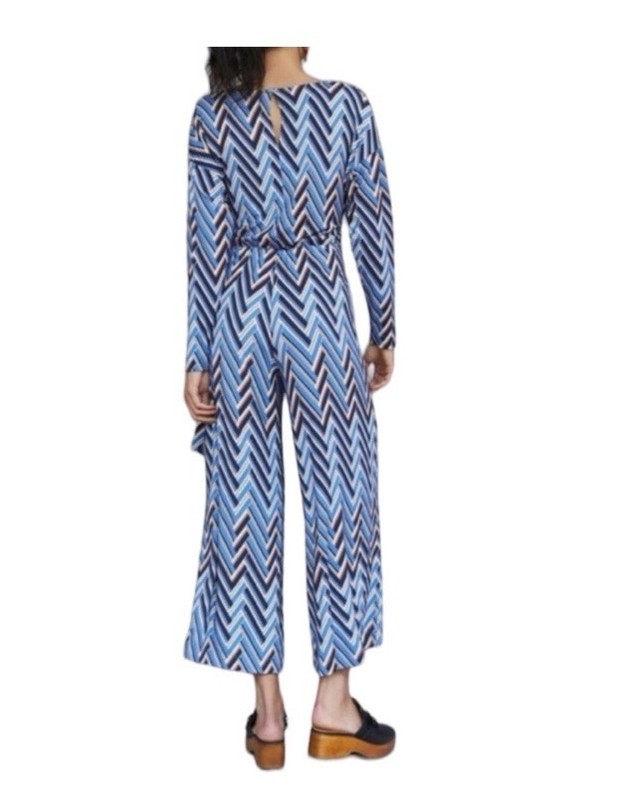 Anthropologie Jumpsuit Women XS Navy Marin Wide Leg V Neck Tie Back Sz S NEW