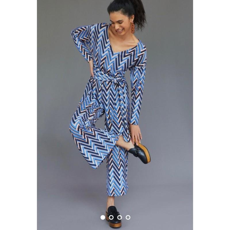 Anthropologie Jumpsuit Women XS Navy Marin Wide Leg V Neck Tie Back Sz S NEW