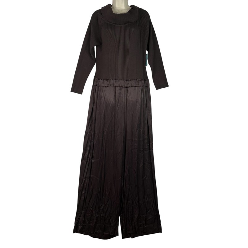 Anthropologie Jumpsuit Womens 2X Brown Ombre Rib Knit Wide Leg Plus Long Sleeve