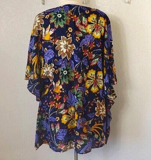 Anthropologie L/XL Swim Cover Up Caftan Tunic Dress Navy Blue Floral