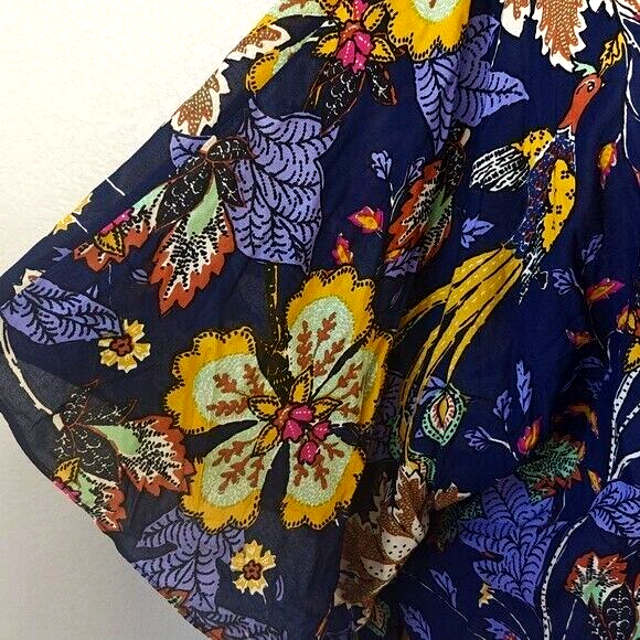 Anthropologie L/XL Swim Cover Up Caftan Tunic Dress Navy Blue Floral