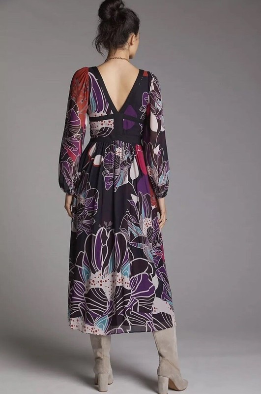 Anthropologie Let Me Be Floral Dress Boho Festival Artsy Colorful New V-Neck M