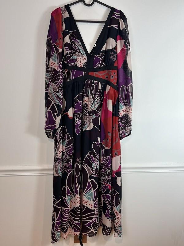 Anthropologie Let Me Be Floral Dress Boho Festival Artsy Colorful New V-Neck M