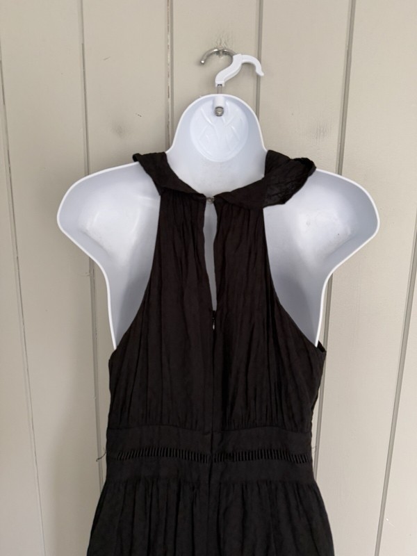 Anthropologie Maeve Wide Leg Black Ruffle Neckline Jumpsuit 8 Pockets V-Neck