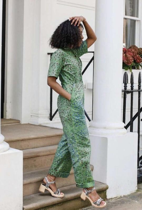 Anthropologie SIKA Batik Jumpsuit Size UK6 Main Body Has A Red Leaf Print