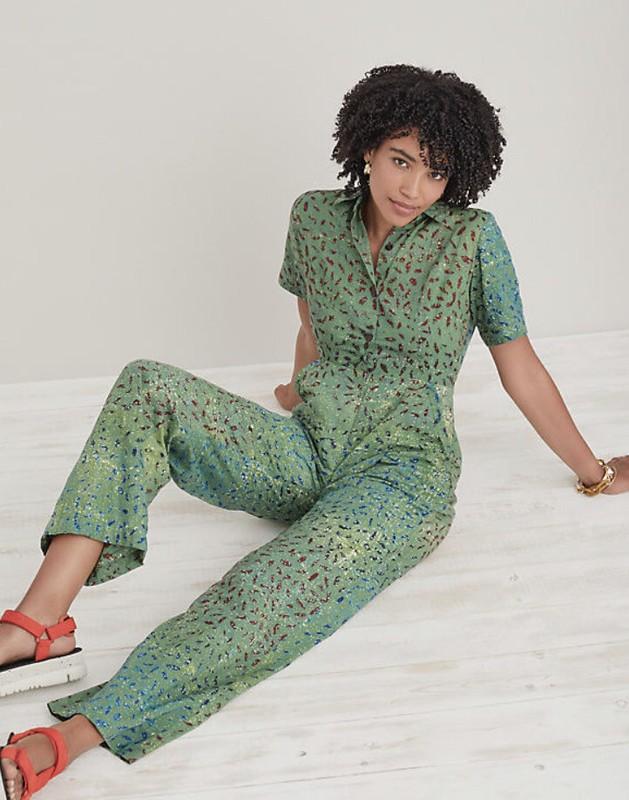 Anthropologie SIKA Batik Jumpsuit Size UK6 Main Body Has A Red Leaf Print