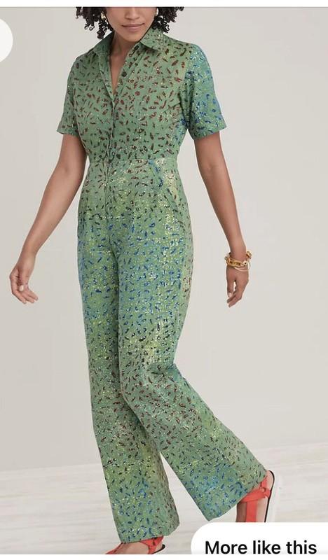 anthropologie SIKA Batik Jumpsuit Size UK6 main body has a red leaf print