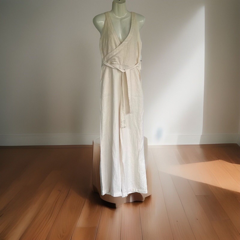Anthropologie Size 8 Cream Wide Leg Demi Textured Gauze Jumpsuit