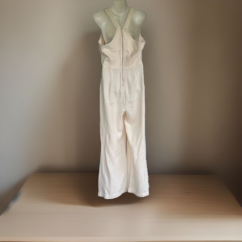 Anthropologie Size 8 Cream Wide Leg Demi Textured Gauze Jumpsuit