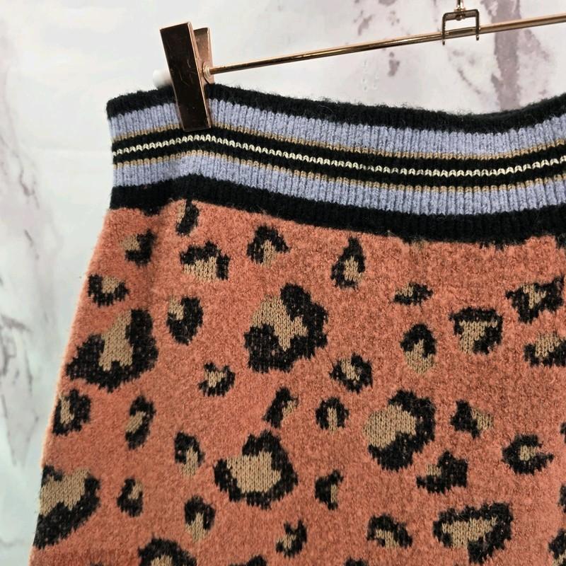 Anthropologie Skirt Womens Large Black Purple Peach Stripe Midi Leopard Sweater