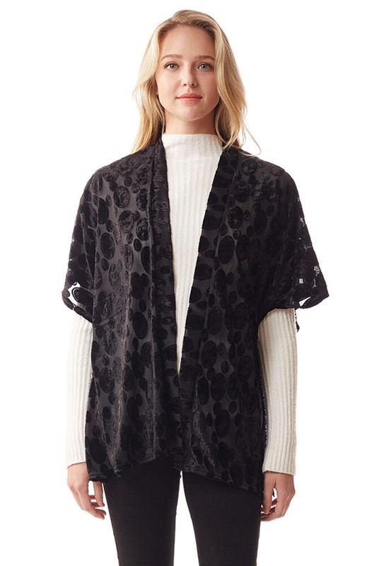 Anthropologie Style Women's Luxury Boho Velvet Burnout Ruana Shawl With Fringe