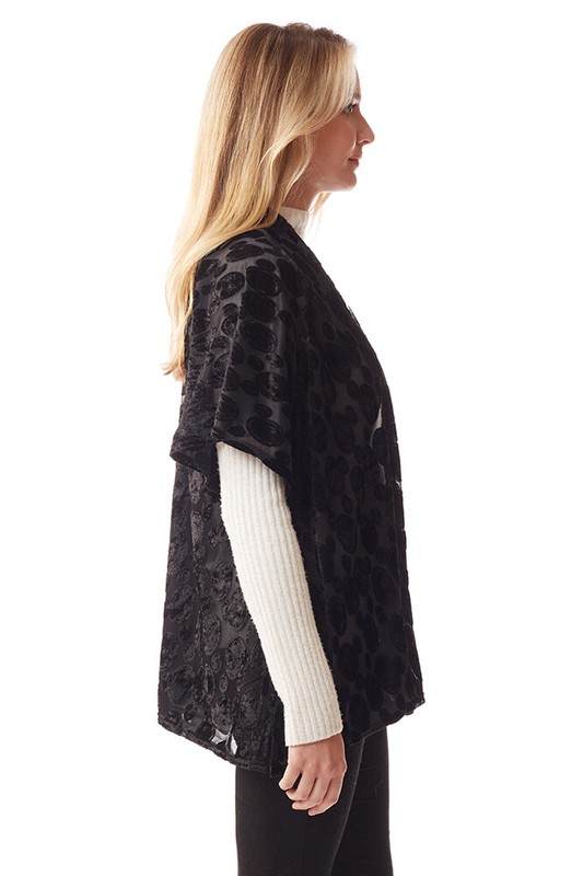 Anthropologie Style Women's Luxury Boho Velvet Burnout Ruana Shawl With Fringe