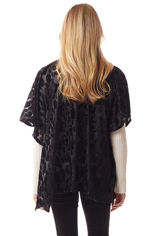 Anthropologie Style Women's Luxury Boho Velvet Burnout Ruana Shawl With Fringe