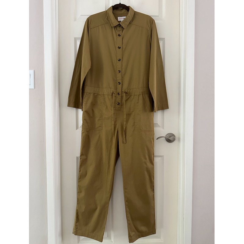 Anthropologie Sundry Utility Jumpsuit Button Front Green Brown Women’s Medium