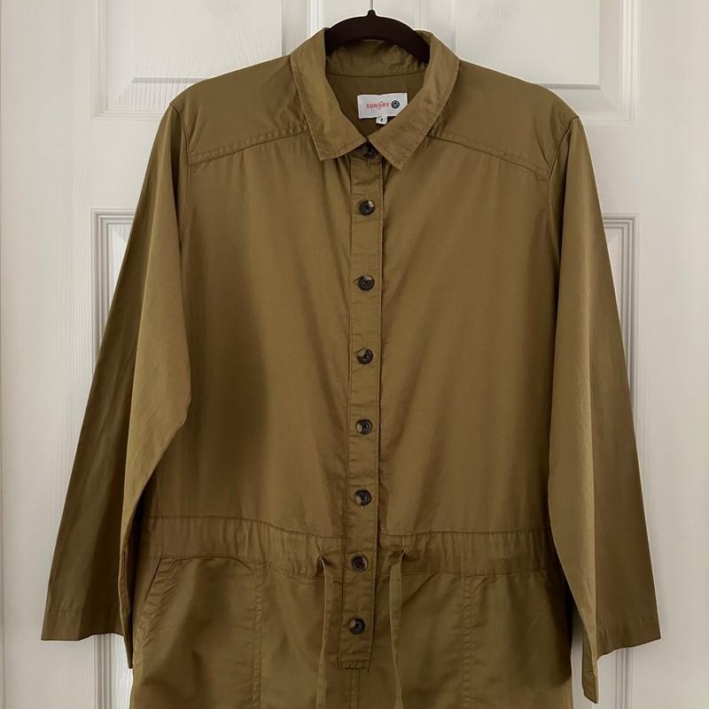 Anthropologie Sundry Utility Jumpsuit Button Front Green Brown Women’s Medium