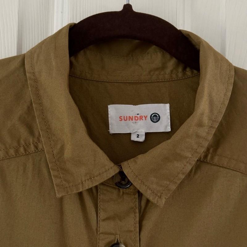 Anthropologie Sundry Utility Jumpsuit Button Front Green Brown Women’s Medium