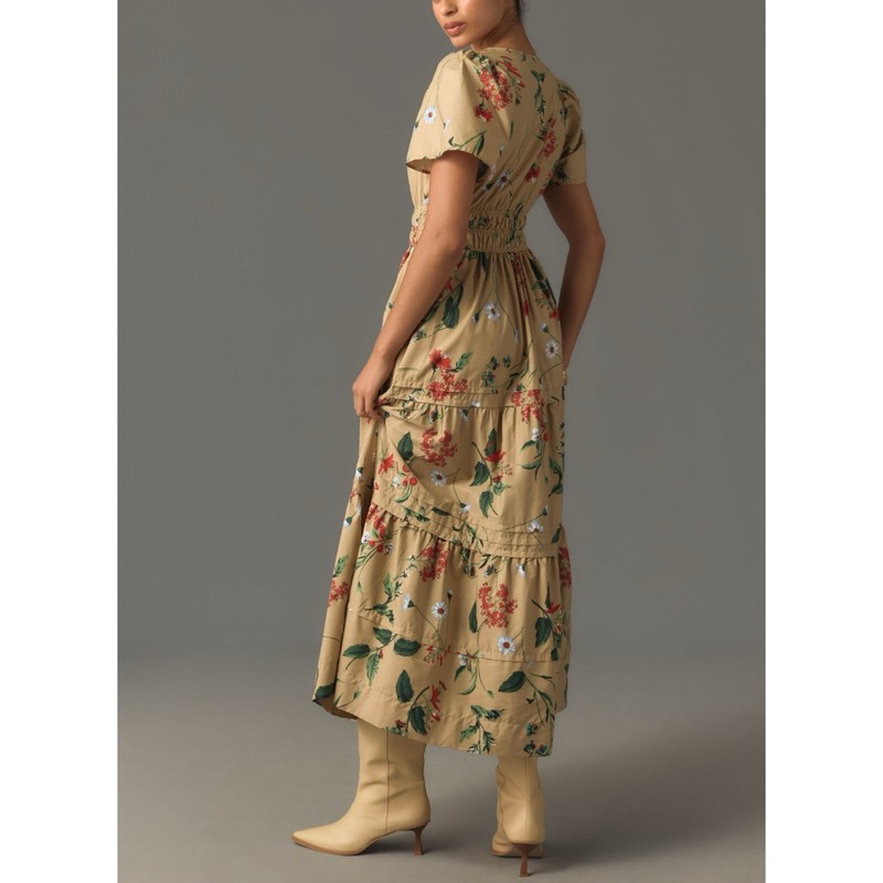 Anthropologie The Somerset Maxi Dress Womens Small S Khaki Tan Floral NWT Pocket
