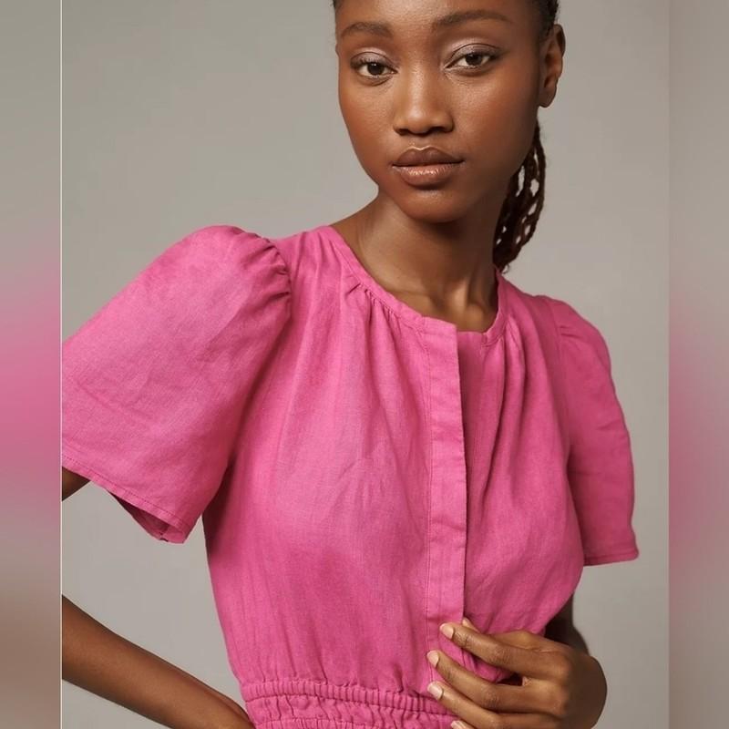 Anthropologie The Somerset Romper Linen Edition In Bright Pink