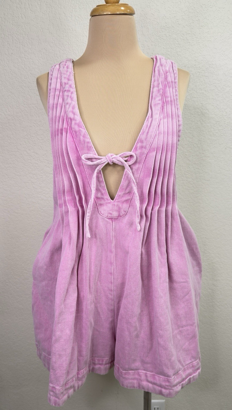 Anthropologie Veveret Pink Melody Lucky In Love Denim Romper M