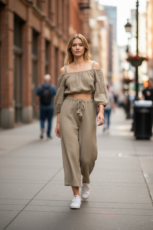 Anthropology Mable Elora Crop Top Baggy Pants Set Size Small $110