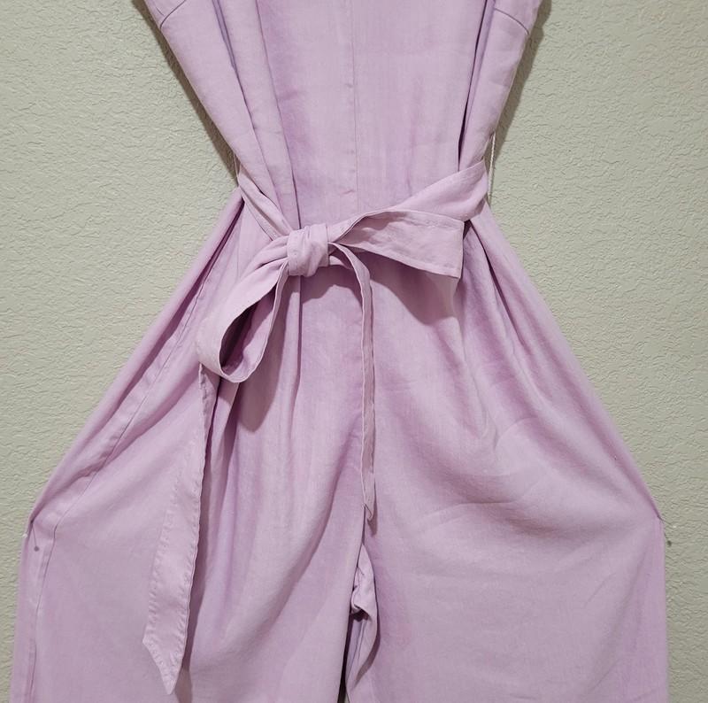 Antonio Melani Jumpsuit Womens 12 Purple Linen Blend Wide Leg Tie Belt Cropped