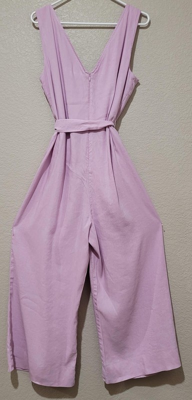 Antonio Melani Jumpsuit Womens 12 Purple Linen Blend Wide Leg Tie Belt Cropped