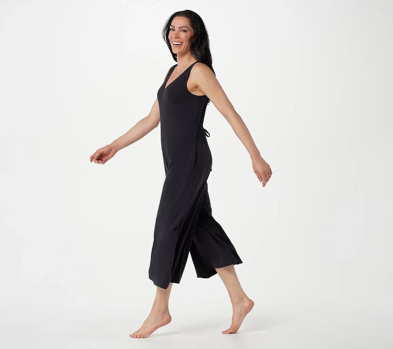 AnyBody Cozy Knit Wide-Leg Jumpsuit with Back Tie Detail - Black (XS) A378001