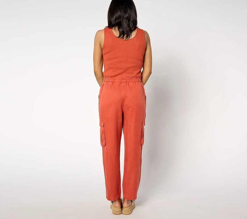 AnyBody Regular Mixed Media Cargo Jumpsuit-Black-3X-NEW-A636692