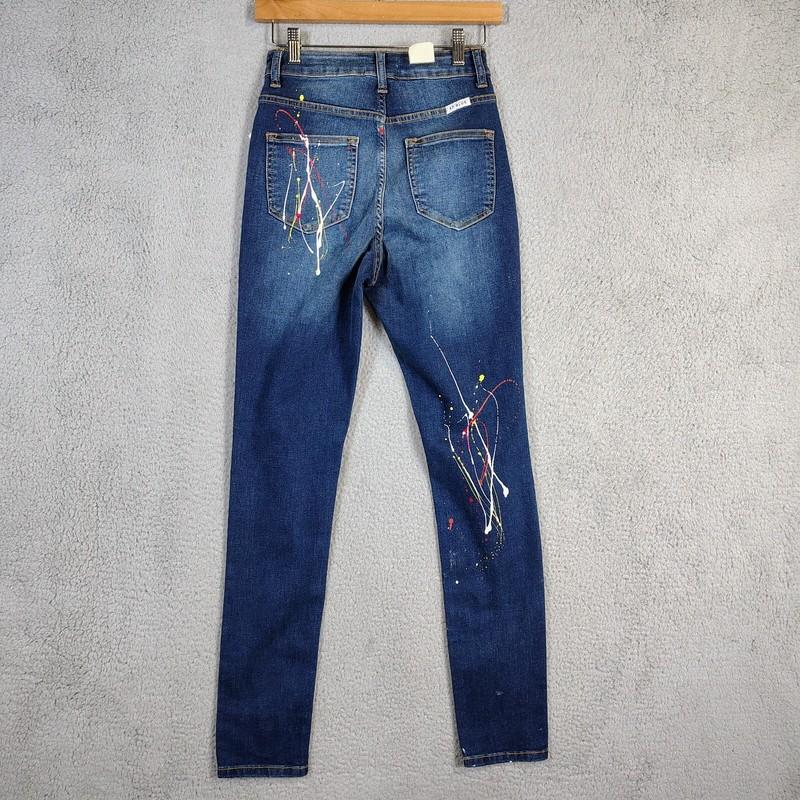 AP Blue Aphrodite Jeans Women 7 Blue Painted Denim Stretch Distressed Skinny NWT