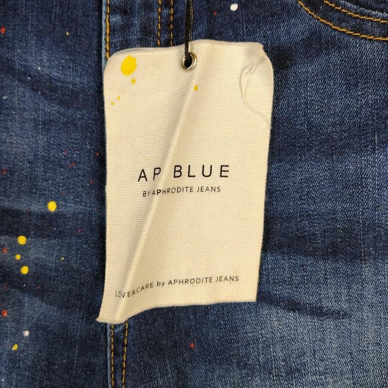 AP Blue Aphrodite Jeans Women 7 Blue Painted Denim Stretch Distressed Skinny NWT