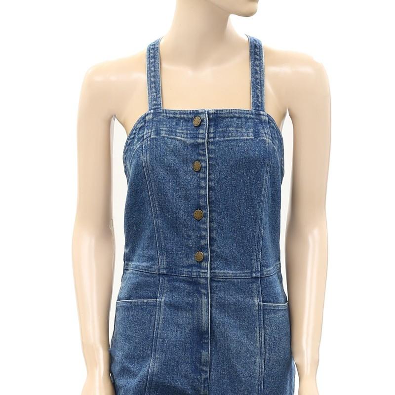 Apiece Apart Malene Overall Denim Blue Jumpsuit Sleeveless Fringe XS NEW 261910