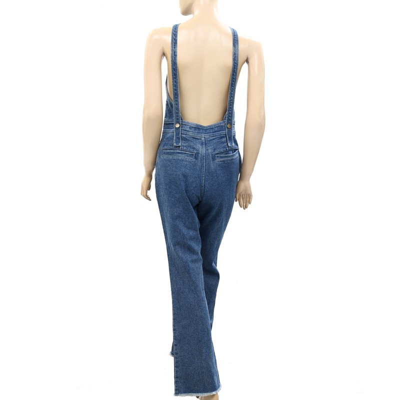 Apiece Apart Malene Overall Denim Blue Jumpsuit Sleeveless Fringe XS NEW 261910