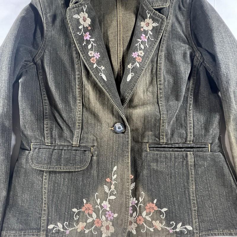 Apostrophe Women's Brown Denim Embroidered Jacket Size 10P