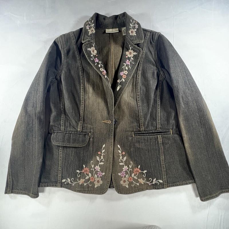 Apostrophe Women's Brown Denim Embroidered Jacket Size 10P