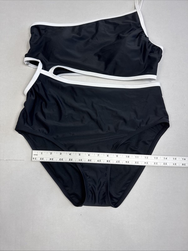 Aqua Couture One Shoulder Cut Out Waist One-Piece Swimsuit B&W NWT