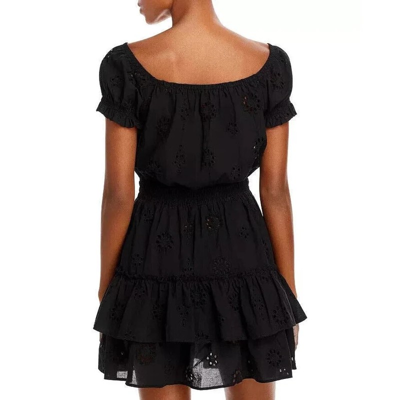 AQUA Eyelet Tiered Black Swim Cover Up Dress L72101 Size Small