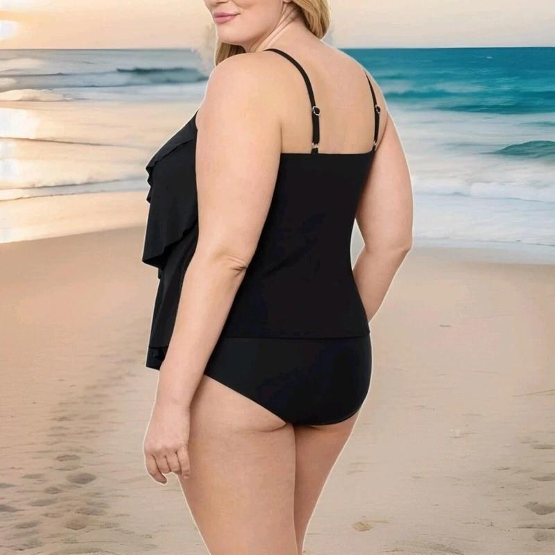 Aqua Green Black Tankini Top Swimwear XL NWT New Woman’s UPF 50 Tiered Ruffle