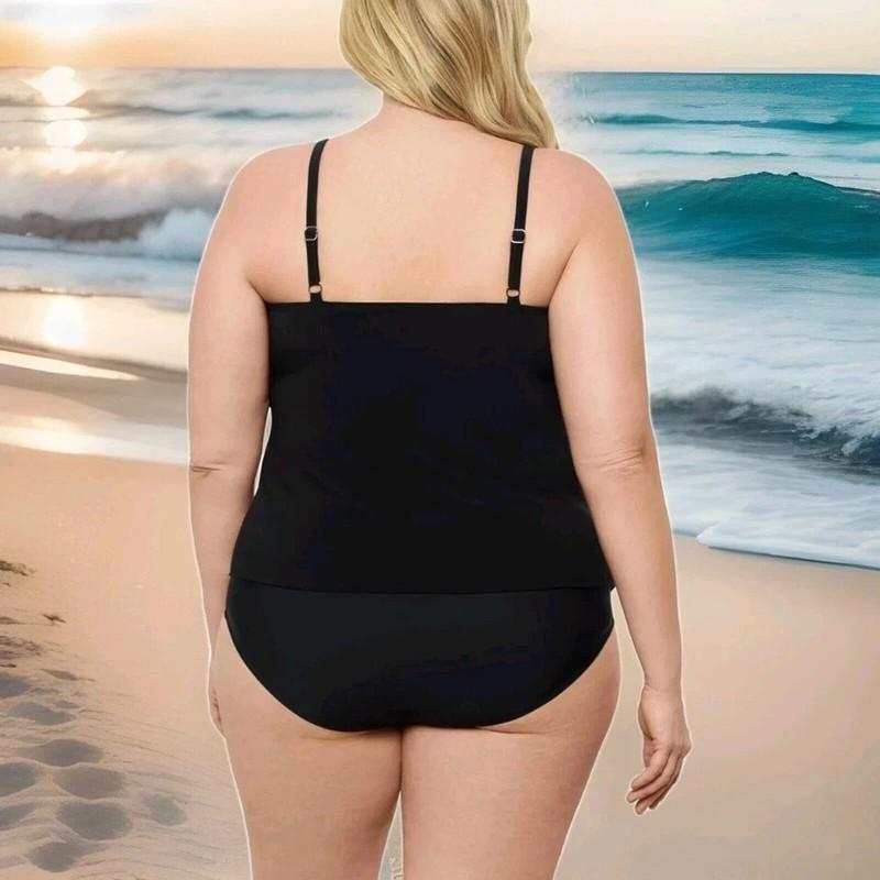 Aqua Green Black Tankini Top Swimwear XL NWT New Woman’s UPF 50 Tiered Ruffle