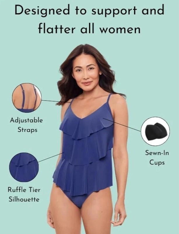 Aqua Green Black Tankini Top Swimwear XL NWT New Woman’s UPF 50 Tiered Ruffle