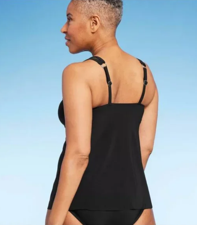 Aqua Green Tankini Swim Womens Top Sz 3X 22-24 Black UPF 50 Cut Out Strap V Neck