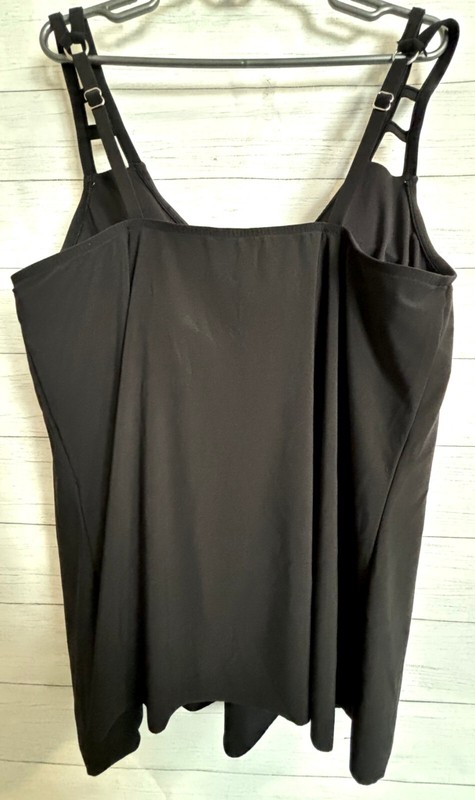 Aqua Green Tankini Swim Womens Top Sz 3X 22-24 Black UPF 50 Cut Out Strap V Neck